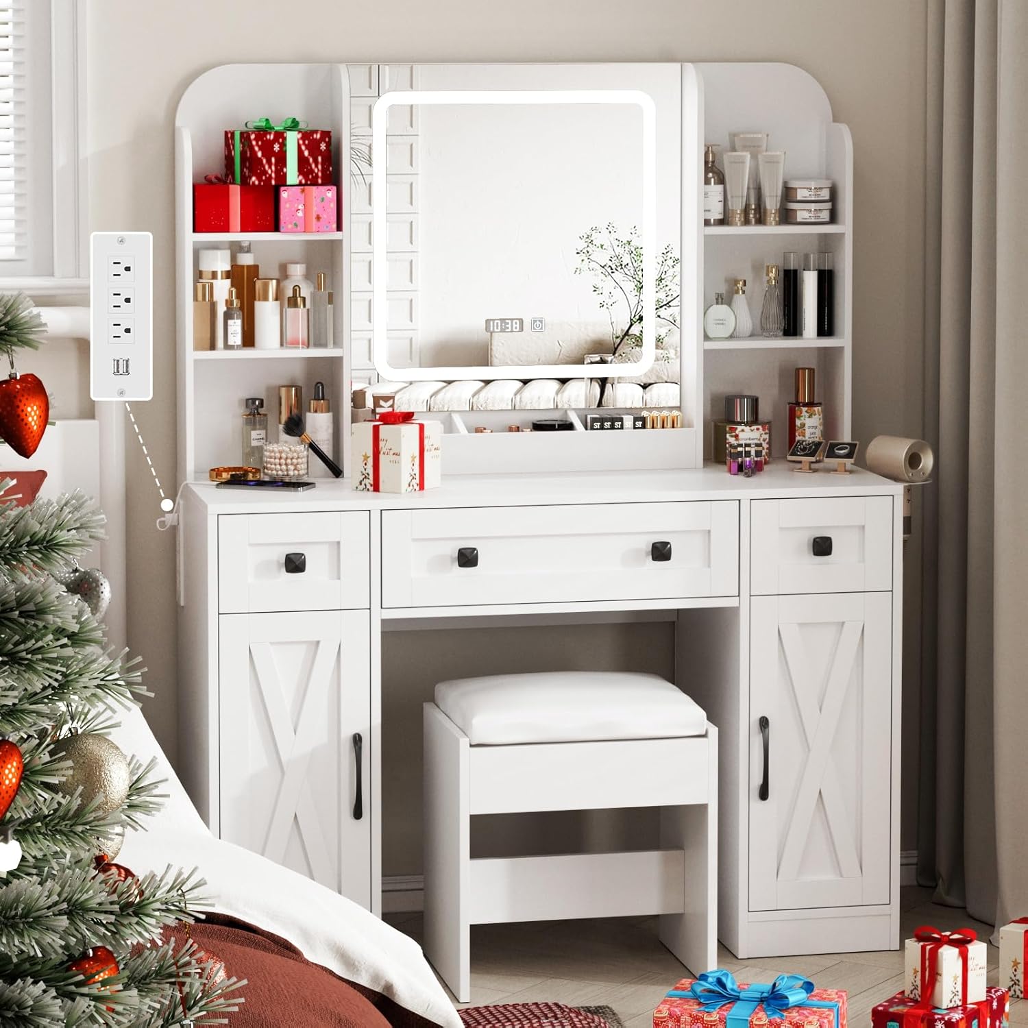Vabches Makeup Vanity Desk with Lights and Storage Solutions