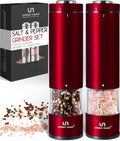 Electric Salt and Pepper Grinder Set Elegant Red Burgundy - One Handed