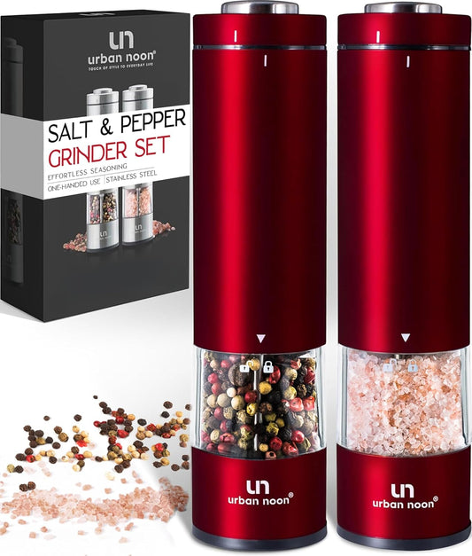 Electric Salt and Pepper Grinder Set - Elegant Red Burgundy