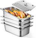 West Bay 1/3 Hotel Pan 4 Pack with Lids - Durable 4in Steam Table Pans