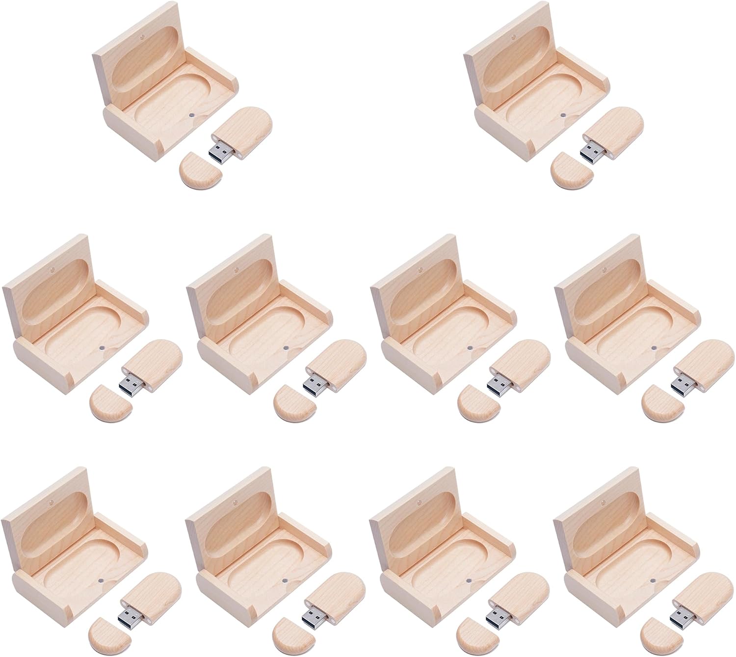 10PCS Maple Wood USB Flash Drive Set with Wooden Box for Storage