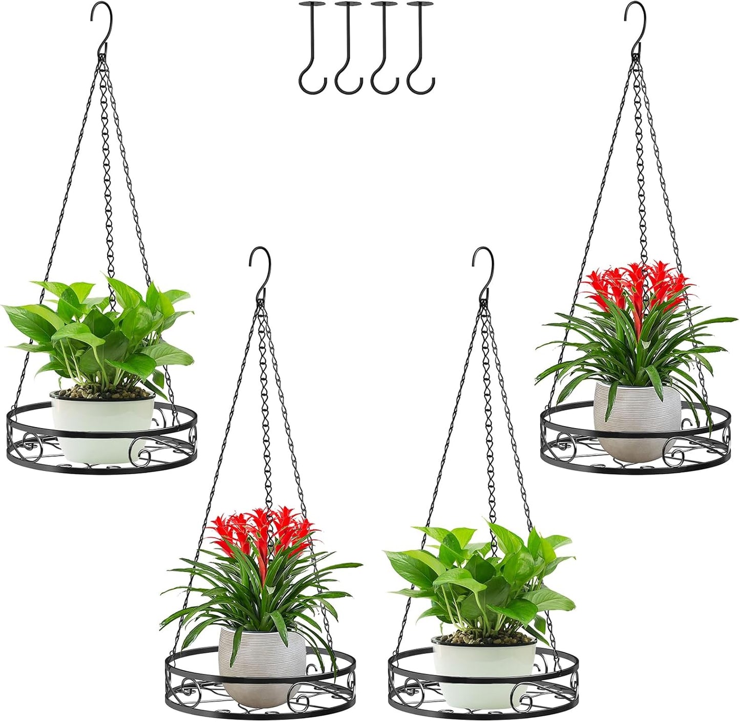 4-Pack Metal Hanging Planters for Outdoor Plants - Stylish Decor