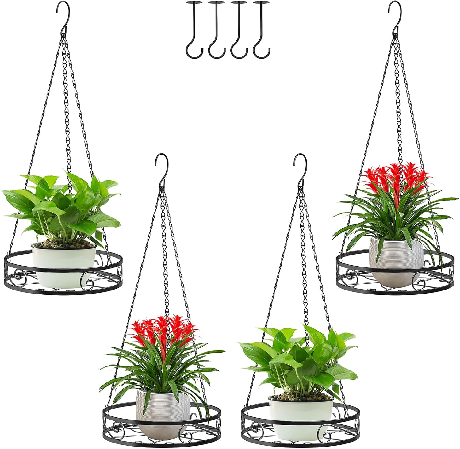 4-Pack Metal Hanging Planters for Outdoor Plants - Stylish Decor