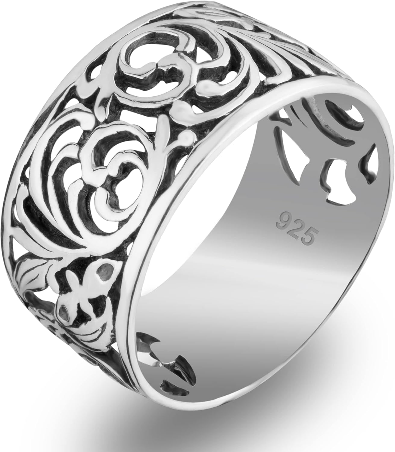 Norwegian Rosemaling Ring - Sterling Silver Floral Filigree Band