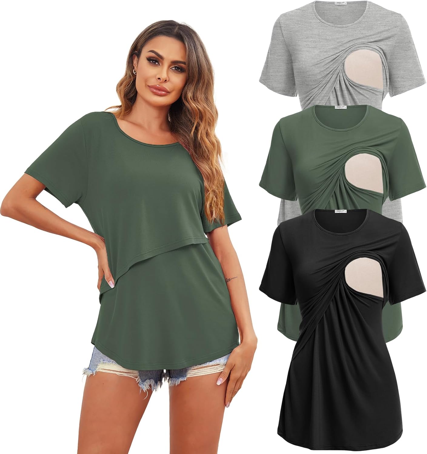 Ekouaer Women's Maternity Shirts for Comfortable Nursing Wear