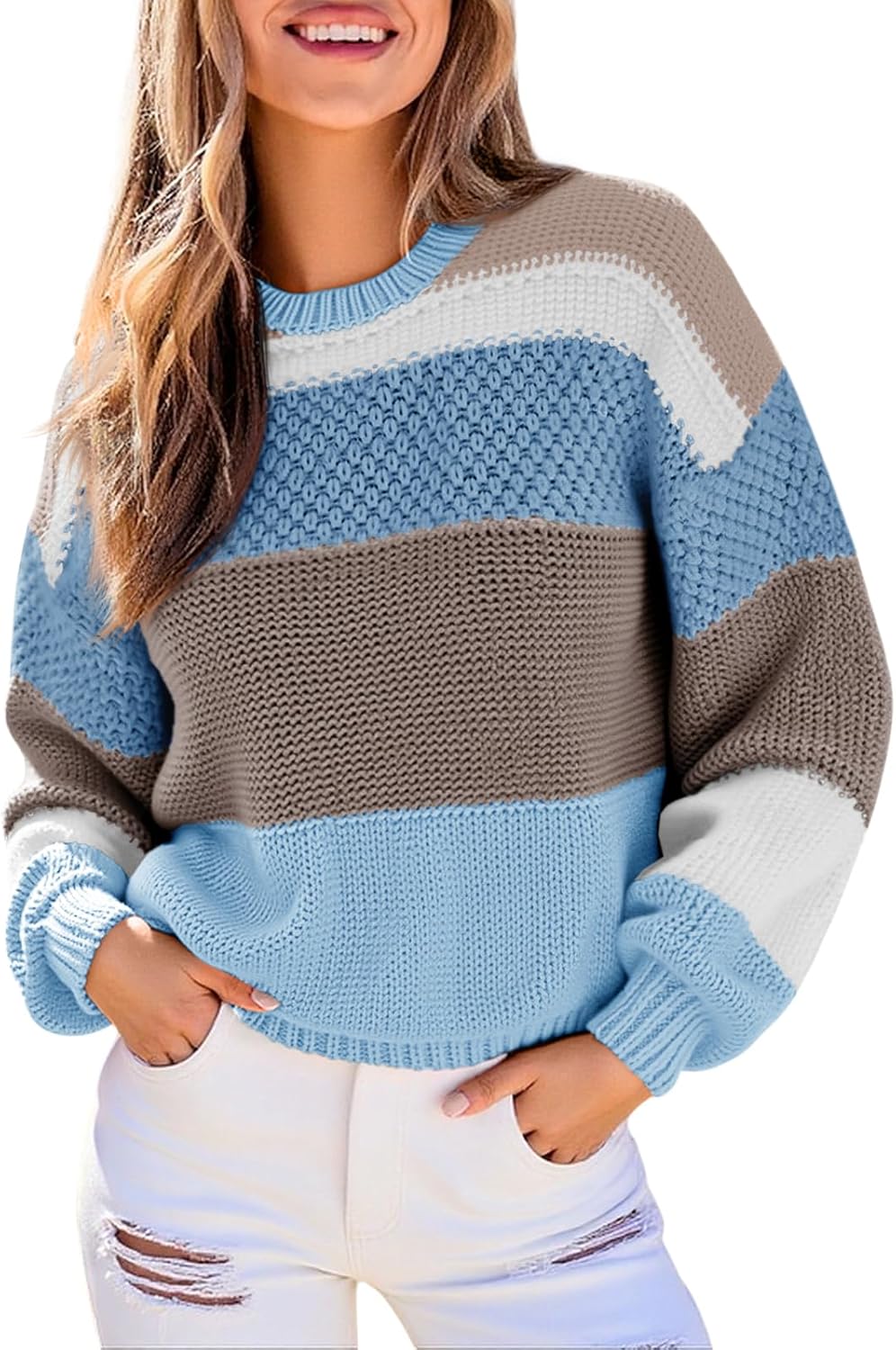 Trendy Color Block Cropped Sweater for Women in 2025 Fashion