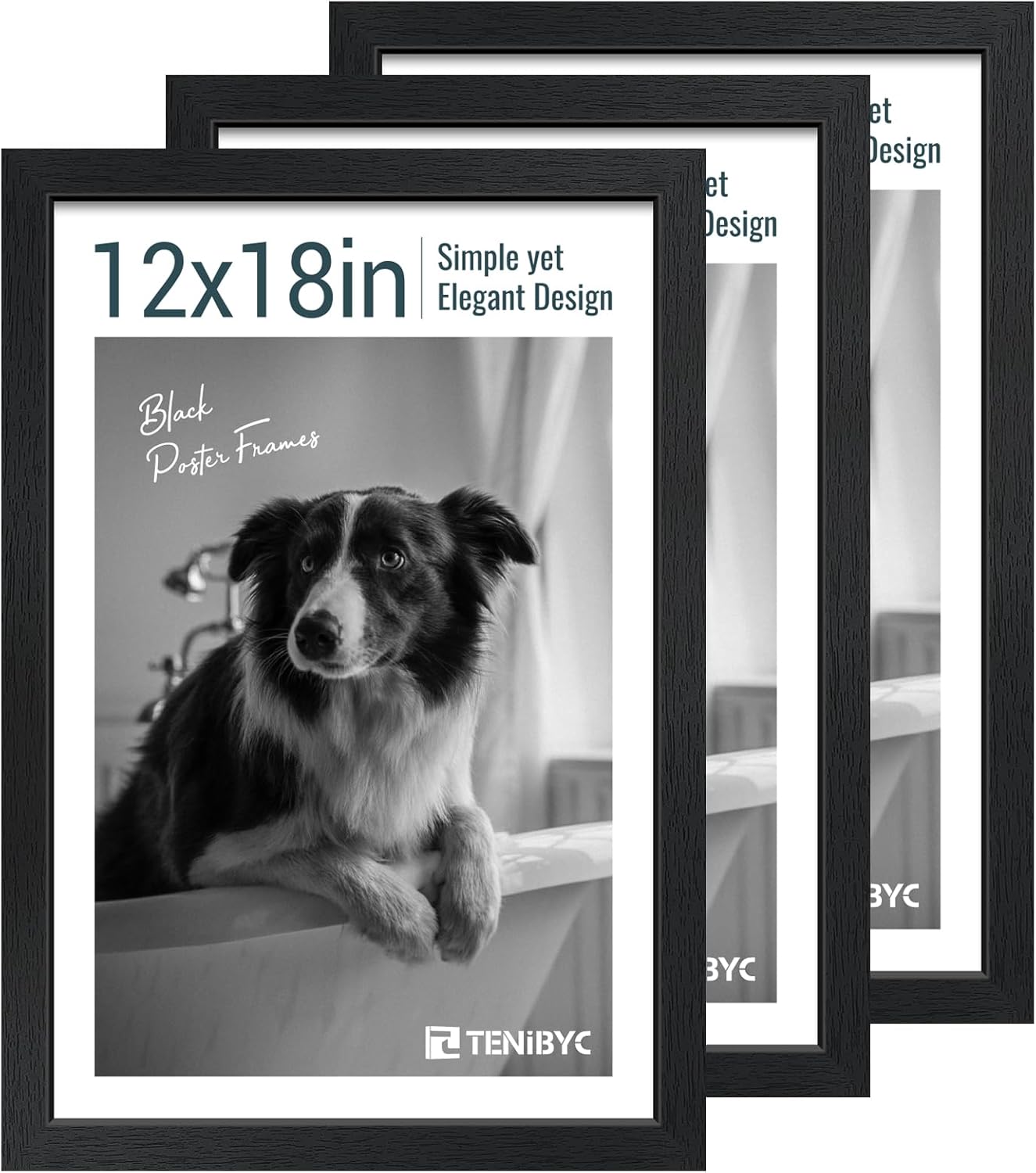12x18 Poster Frame Set - Textured Black Wood for Elegant Display
