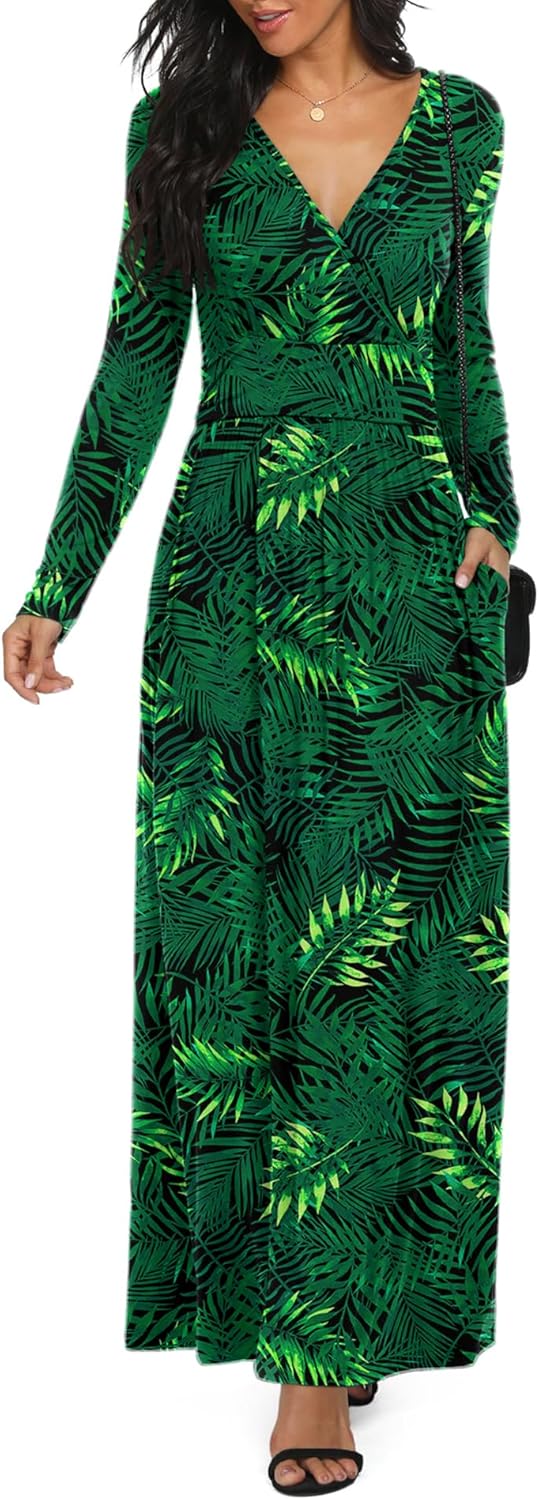 LILBETTER Women Long Sleeve Deep V Neck Maxi Casual Dress Review