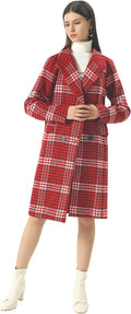 Women's Plaid Woolen Double Breasted Long Peacoat - Warm, Stylish Fit