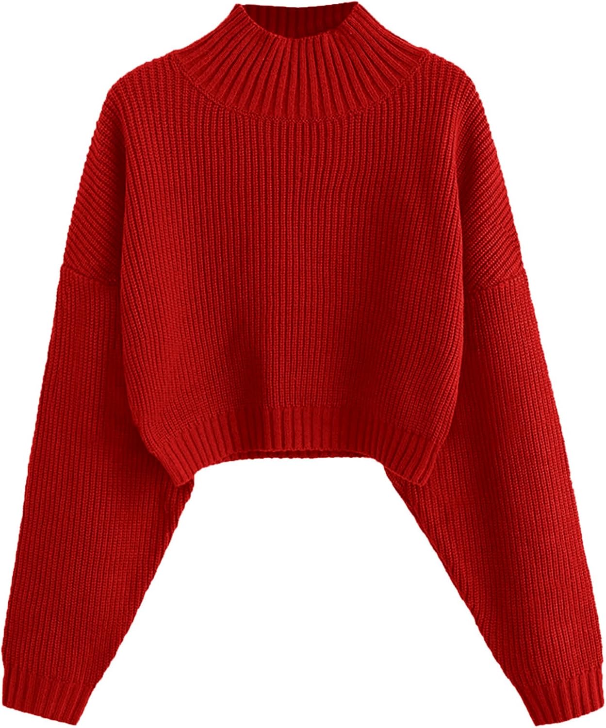 Cropped Turtleneck Sweater for Women with Lantern Sleeves