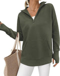 BTFBM V Neck Quarter Zip Pocket Sweater - Cozy Oversized Fit