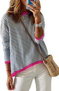 Womens Lightweight Cotton Sweaters Long Sleeve Crew Neck Striped Shoes