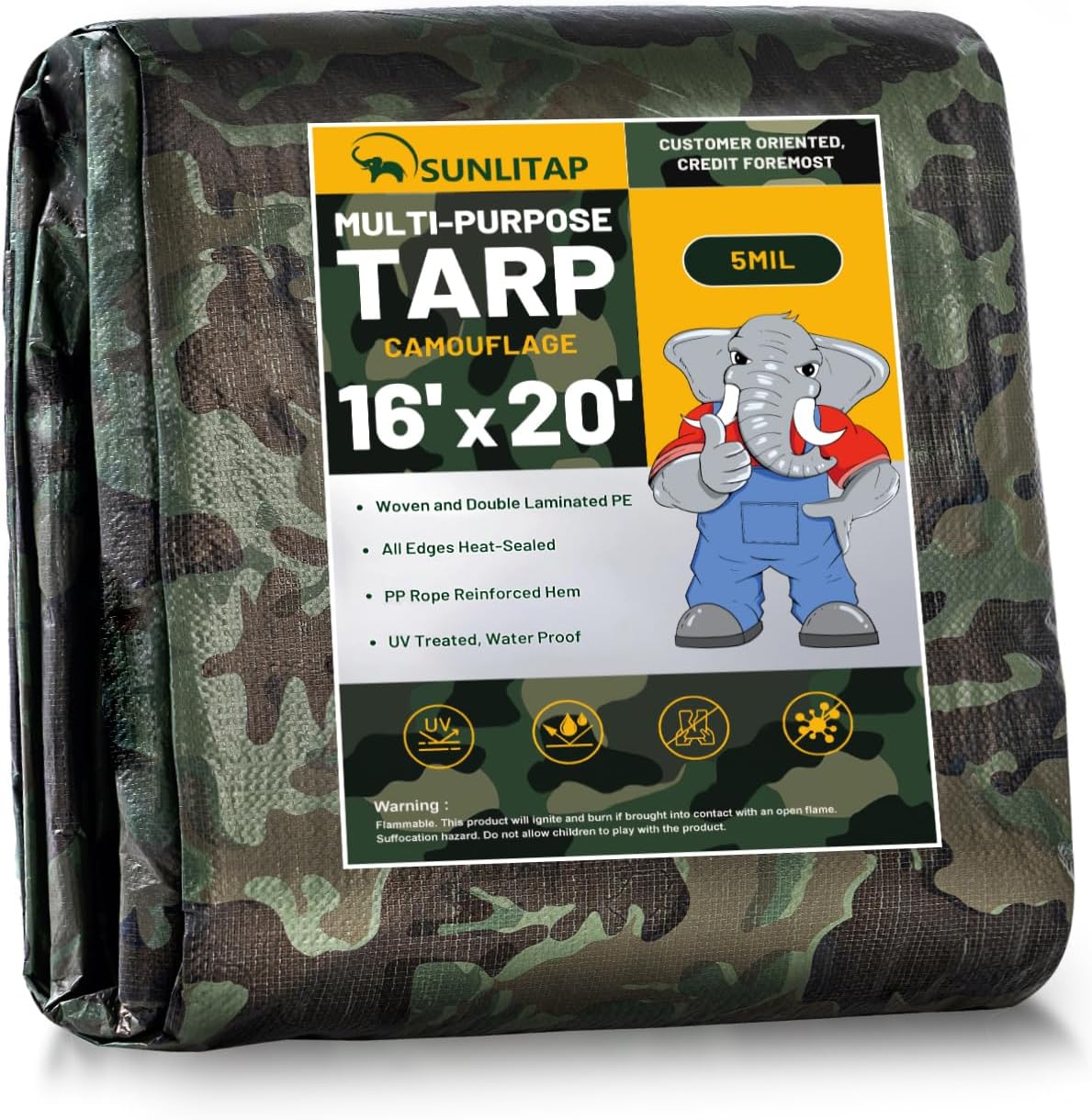 Camouflage Tarp 16x20Ft Waterproof Tarps for All Weather Use