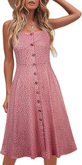 Women's Cotton A-Line Spaghetti Strap Midi Dress - Breathable Summer