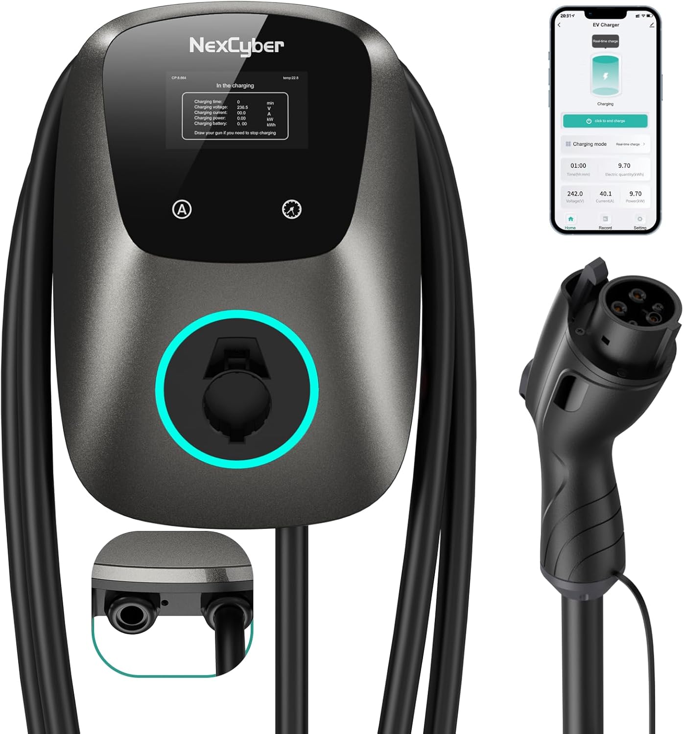 Level 2 Electric Vehicle Charger with 25ft Cable and J1772 Connector