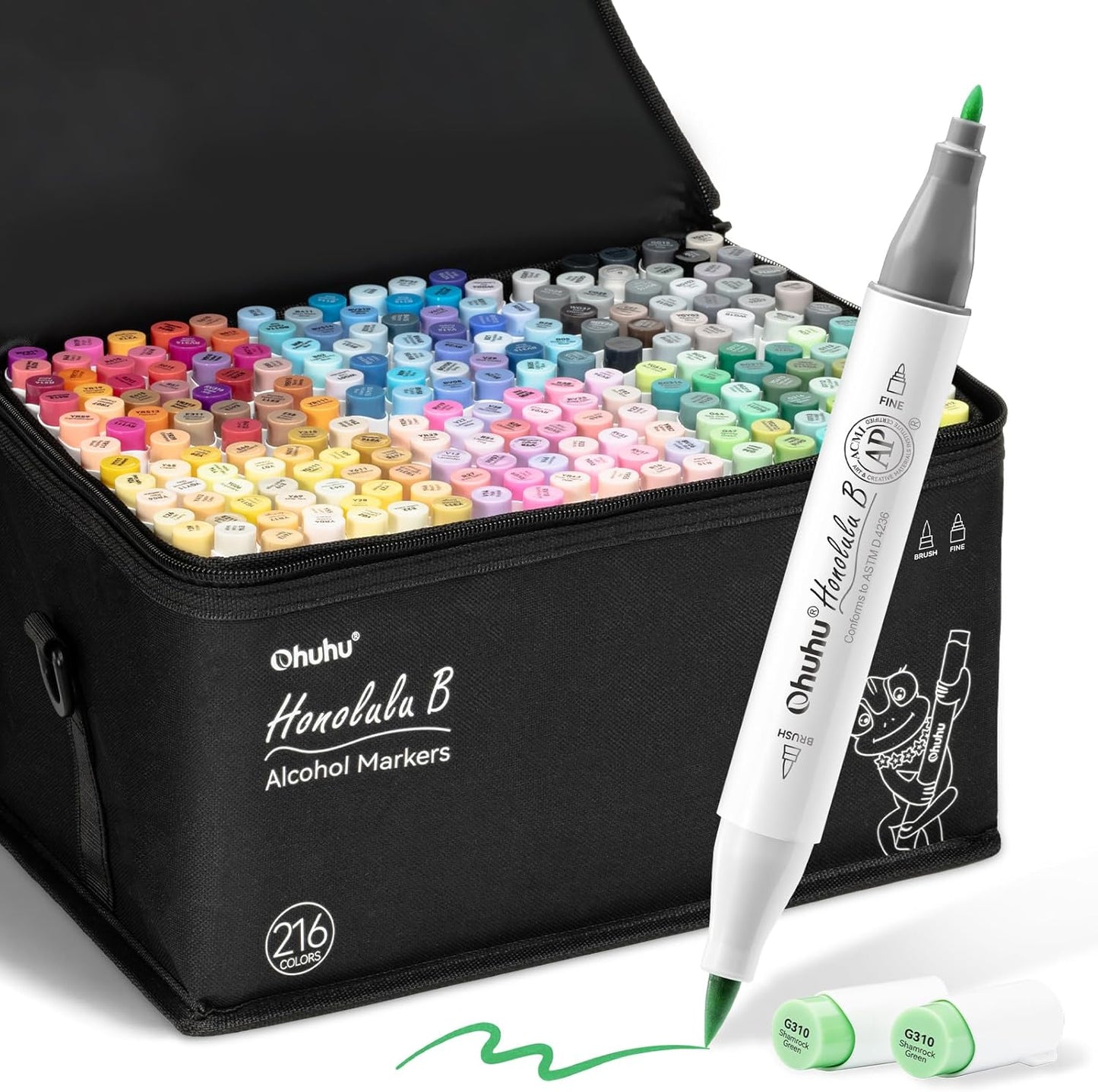 Ohuhu Alcohol Based Brush Markers Set - 216 Colors for Artists