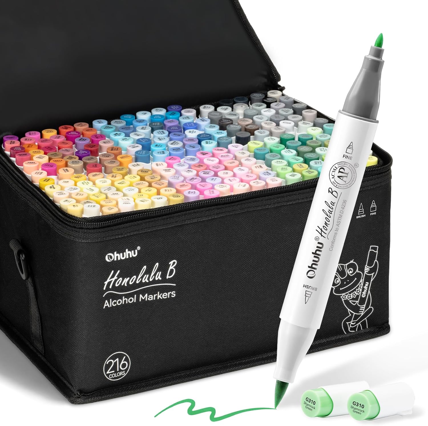 Ohuhu Alcohol Based Brush Markers Set - 216 Colors for Artists