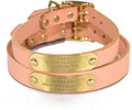 Personalized Bridle Leather Dog Collar Blush Pink - Engraved Brass