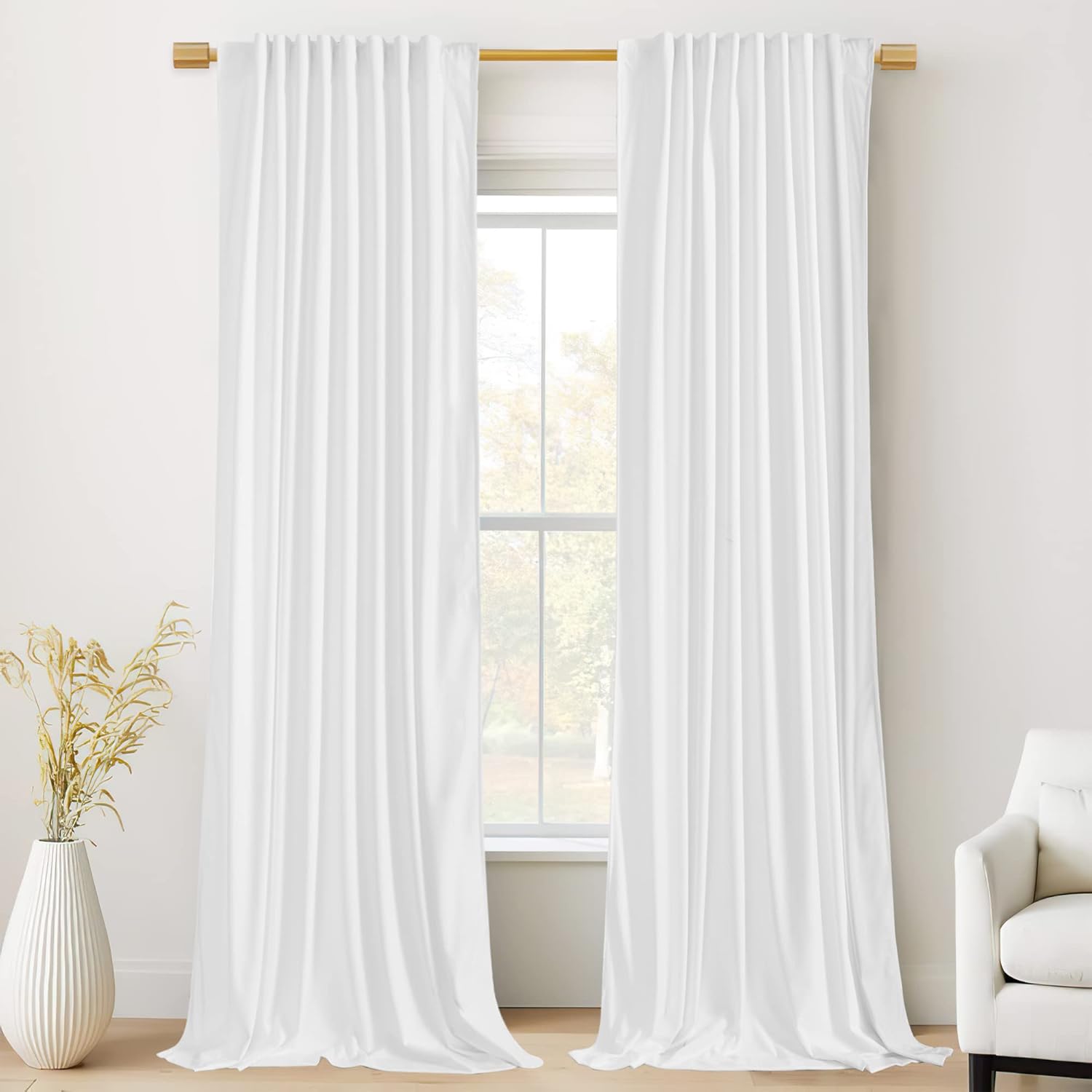 StangH White Velvet Curtains 108in Long for Luxury Living Spaces
