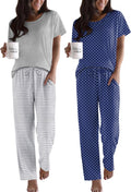 2 Pack Pajamas for Women Set Short Sleeve Lounge PJs - Soft Printed