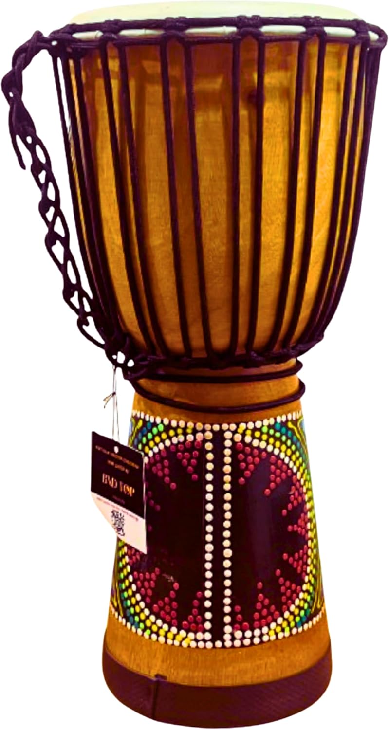 Djembe Drum with Rope - Unique Hand-Carved Natural Wood 9x20