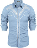 Men's Western Embroidered Long Sleeve Shirt - Casual Cotton Cowgirl