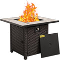 50000 BTU Brown Wicker Gas Fire Pit Table 30 in - Cozy Patio Heater