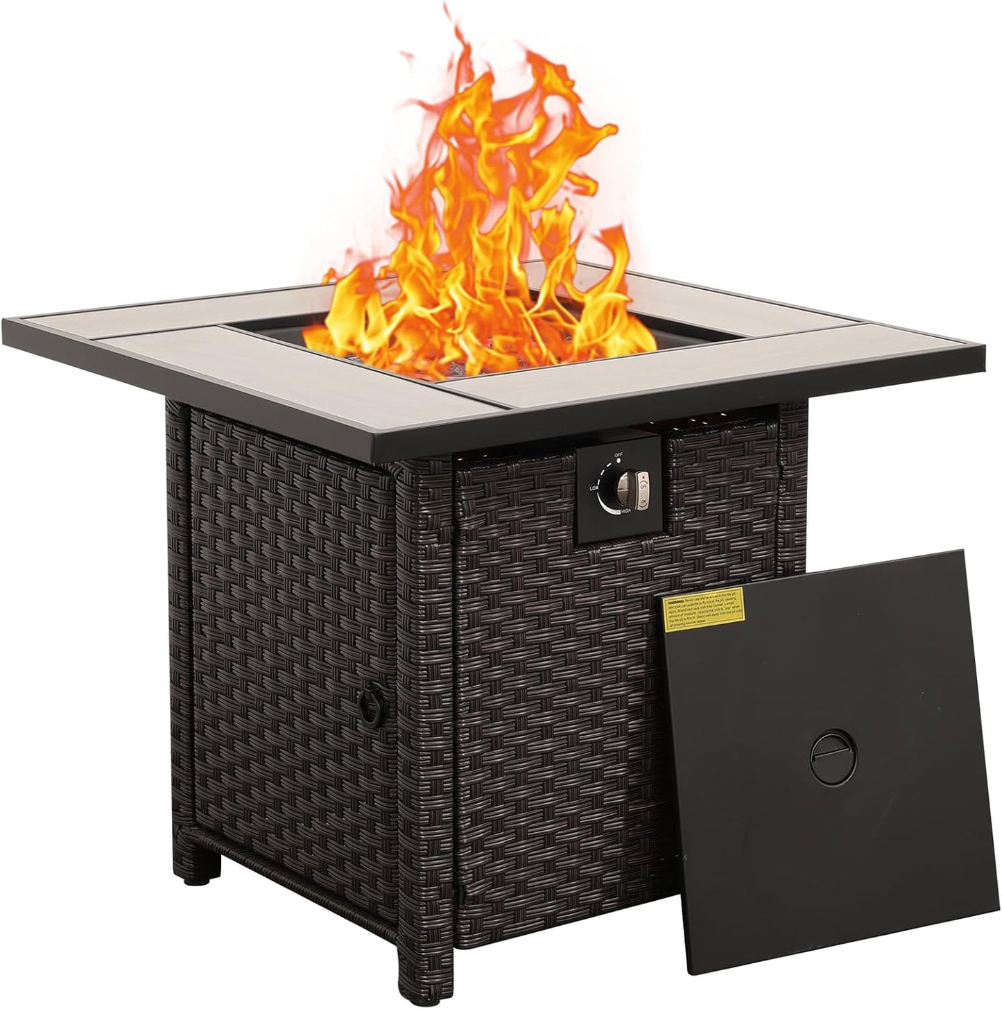 50000 BTU Outdoor Fire Pit Table with Woodgrain Marble Top