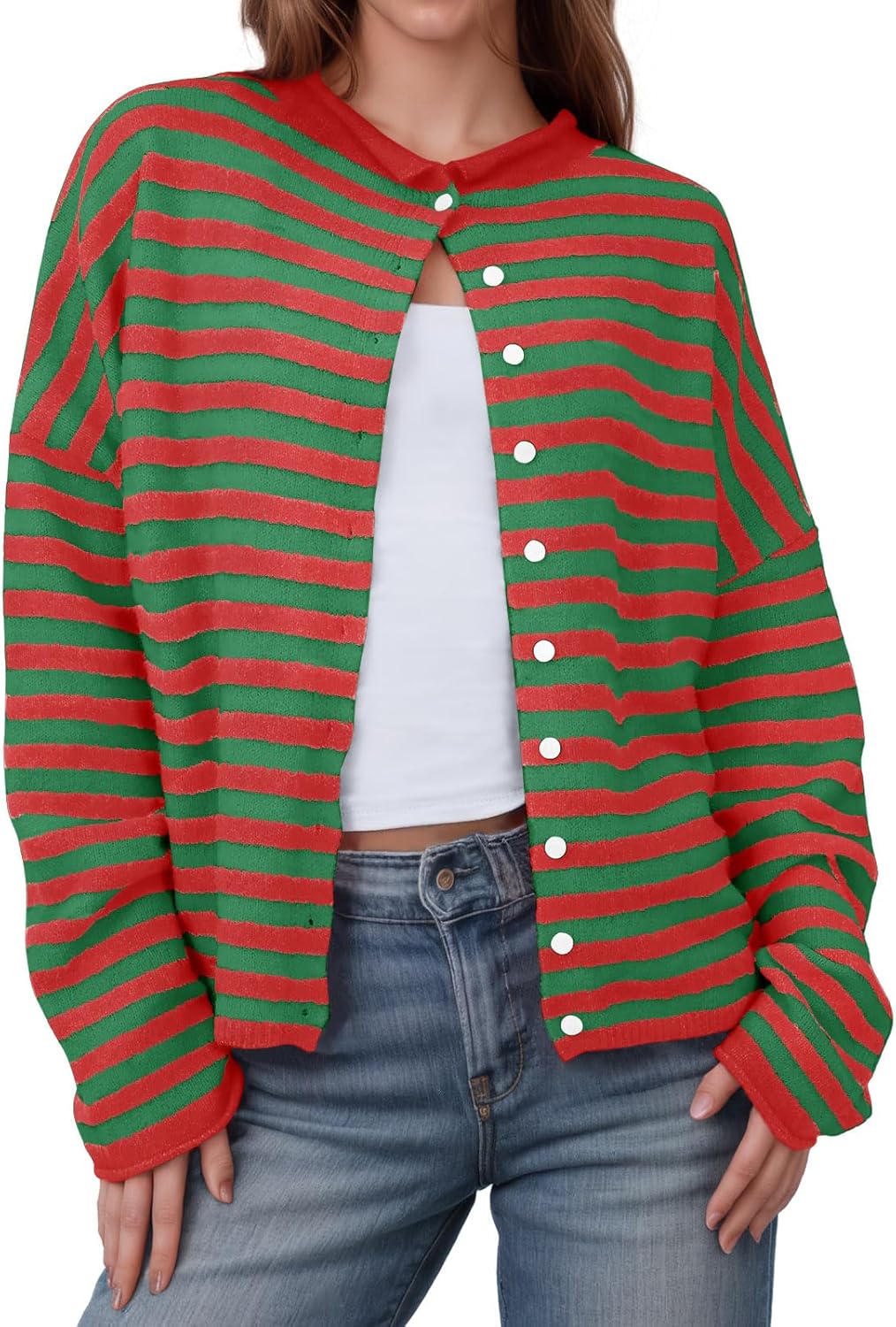 Saodimallsu Womens Striped Cardigan for Casual Fall Style