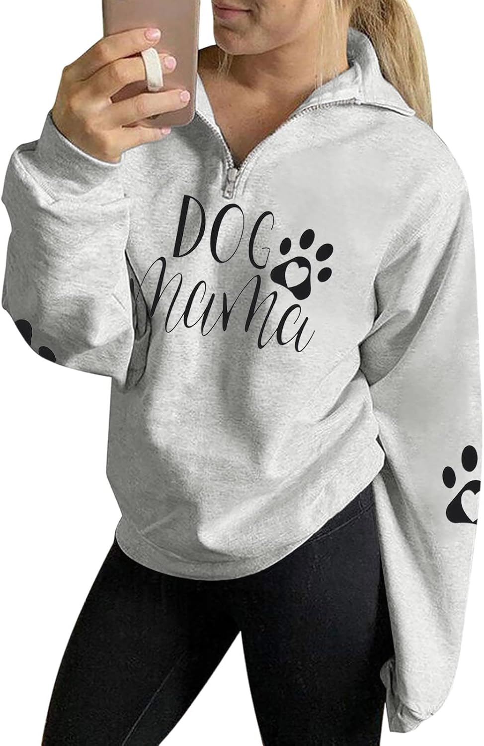 LOTUCY Dog Mom Sweatshirt - Funny Paw Print Mama Shirt