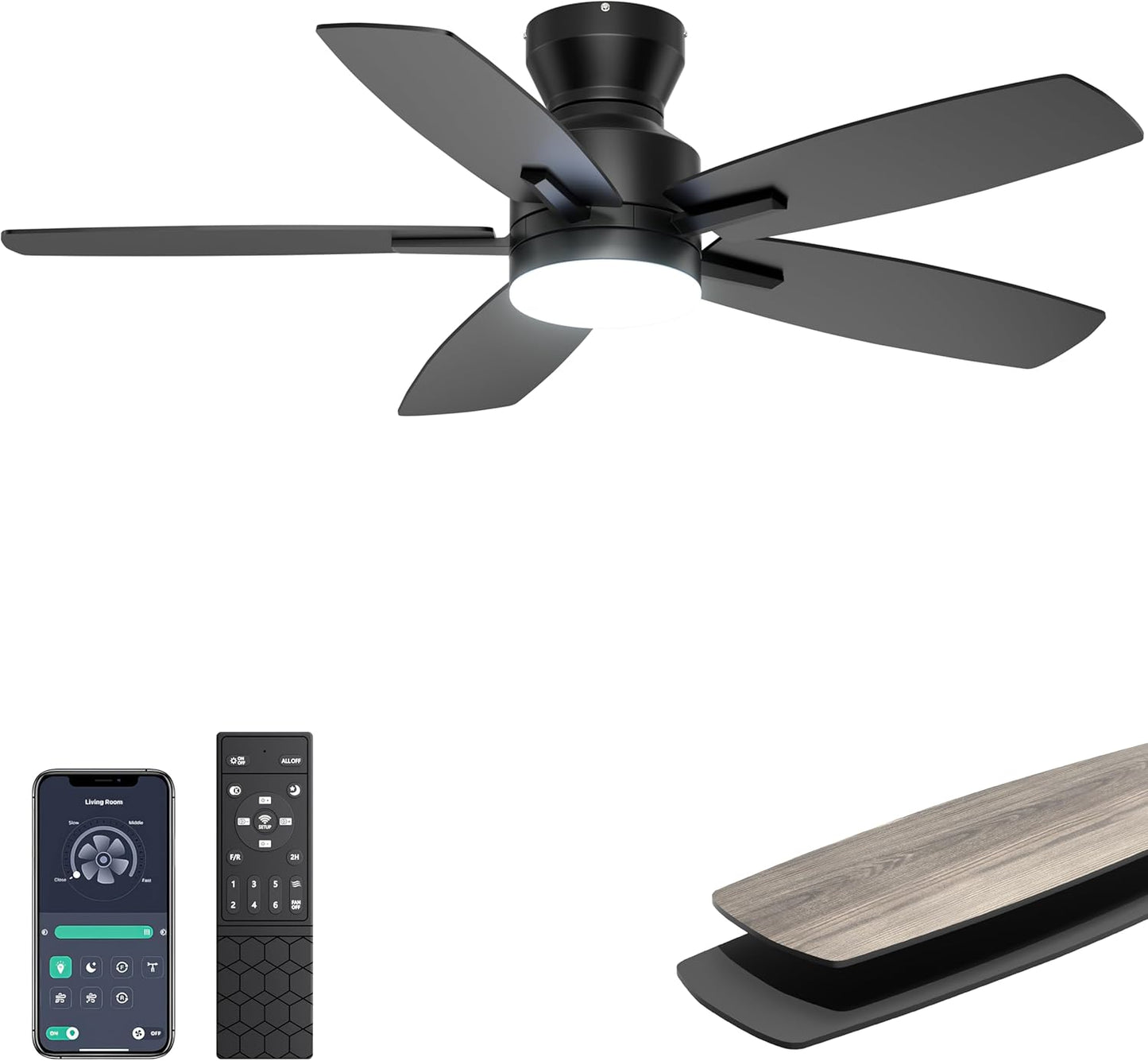 Ohniyou 42ft' Low Profile Ceiling Fan with Lights and Remote Control