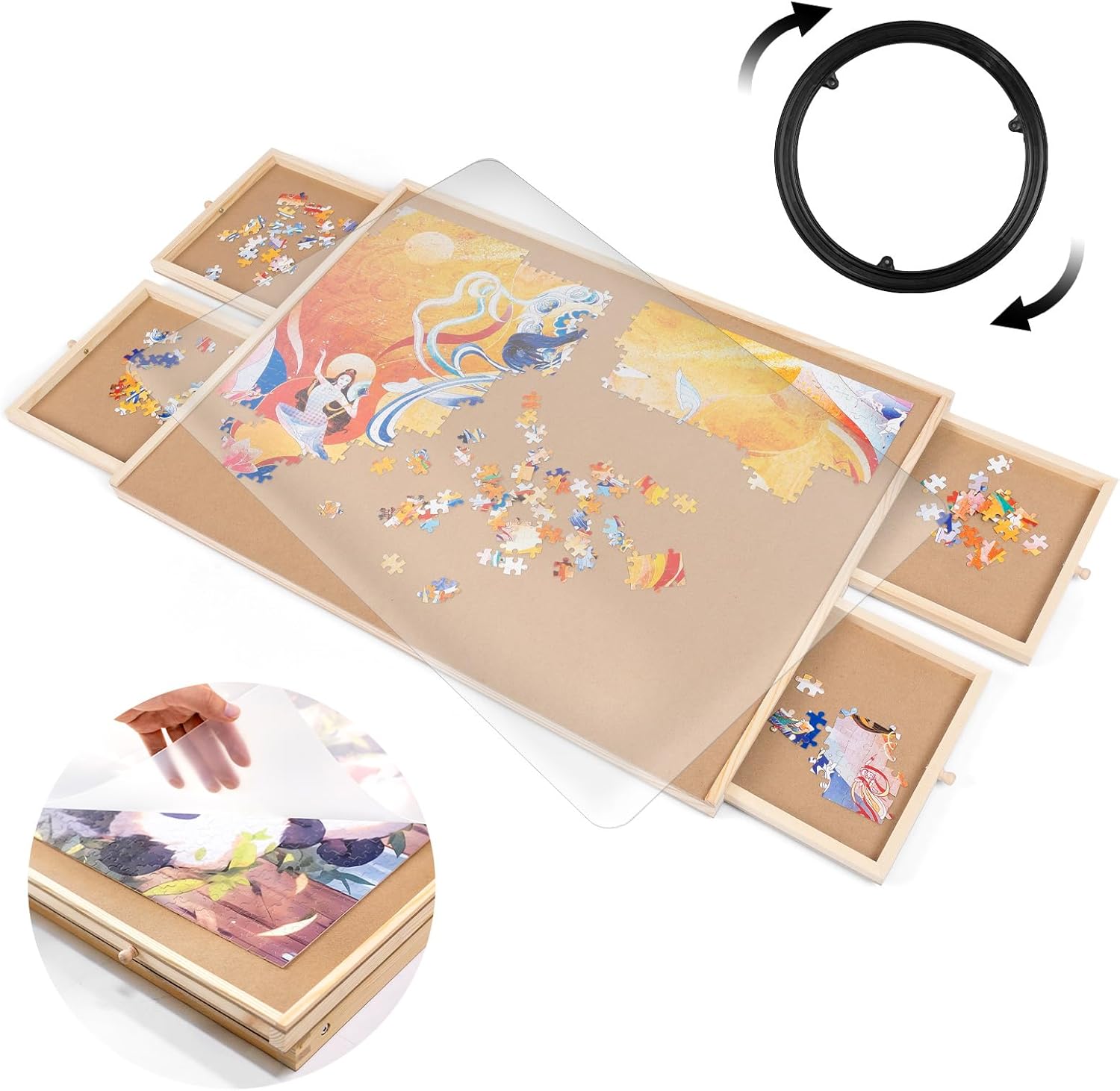 1000 Piece Rotating Jigsaw Puzzle Board with Drawers and Cover