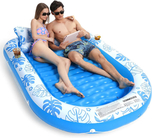 Inflatable Tanning Pool Lounger Float with Cervical Pillow