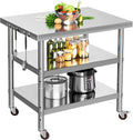 30in x 24in Stainless Steel Work Table with 3 Shelves - NSF Certified