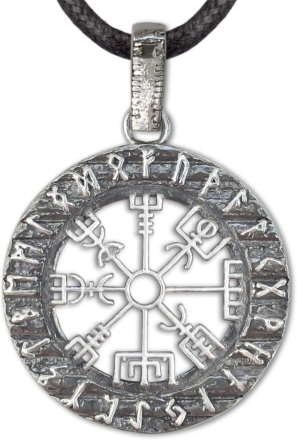 Viking Compass Vegvisir Pendant Necklace in Sterling Silver