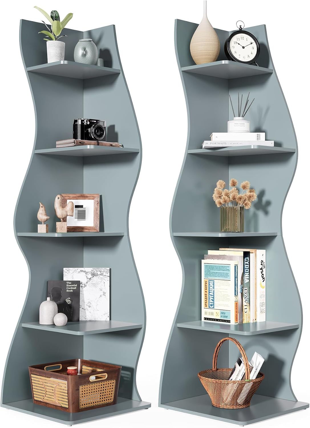LITTLE TREE Small Corner Shelf - Stylish 5-Tier Bookshelf Rack