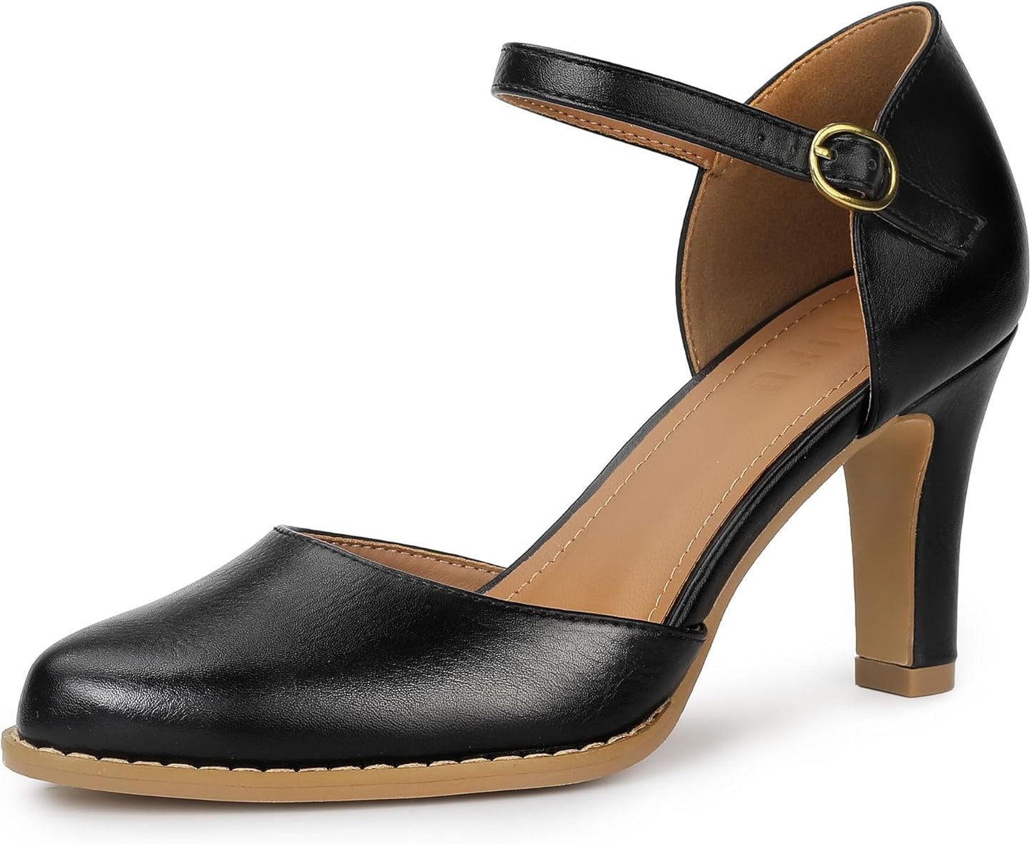 IDIFU Closed Toe Chunky High Heels for Women - Vintage Style