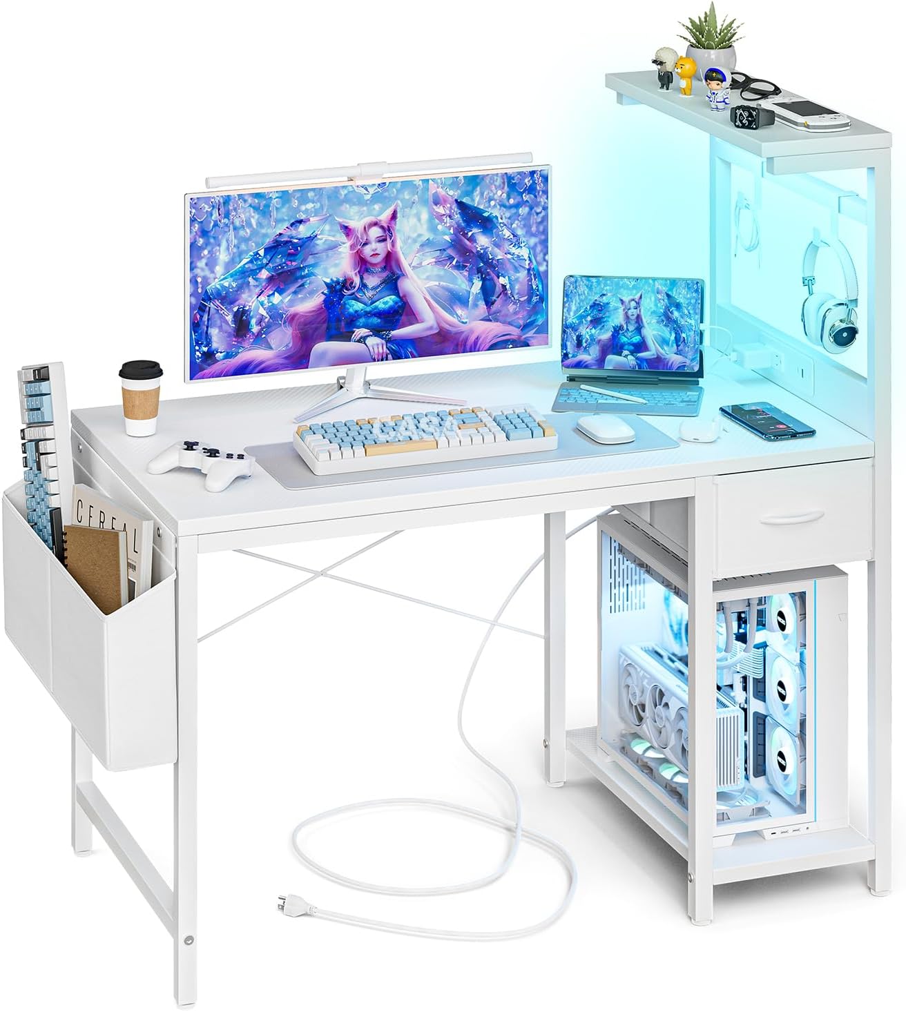 Grandder Gaming Desk 47 Inch with Power Outlet and LED Light