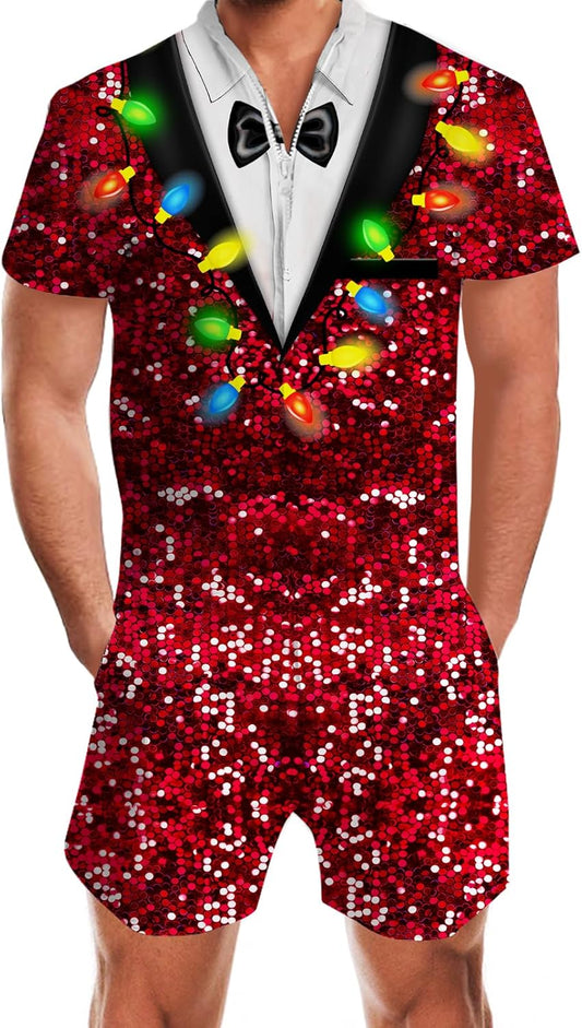 Goodstoworld Male Hawaiian Romper Fashion Zipper Slim Fit Jumpsuit
