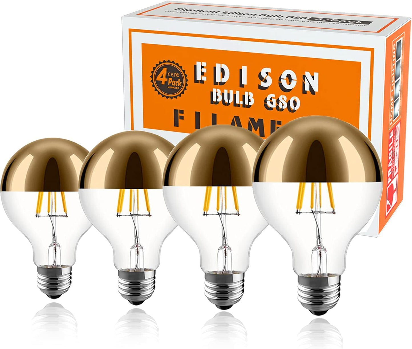 Half Chrome Light Bulb Dimmable LED Edison Bulb for Decor