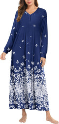 Ekouaer Nightgown Long Sleeve V Neck Full Length (Style 7RB8)