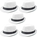 5 Pack Cuban Fedora Sun Hats Men with Adjustable Strap - Short Brim