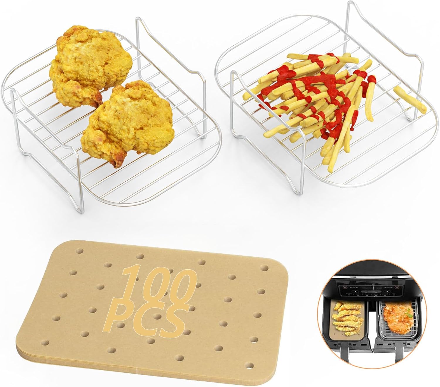 Stainless Steel Air Fryer Rack Set + Liners for Ninja Foodi - BBQ-PLUS