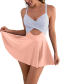 Cutout One Piece Skirt Swimsuit V Neck Wrap Tie Back (Style V84S)