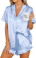 Satin Pajamas Set Womens Button Down Silk Shorts - Soft Satin