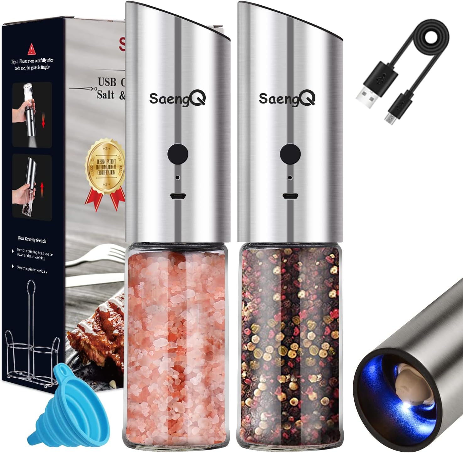 Gravity Electric Salt and Pepper Grinder Set with LED Light