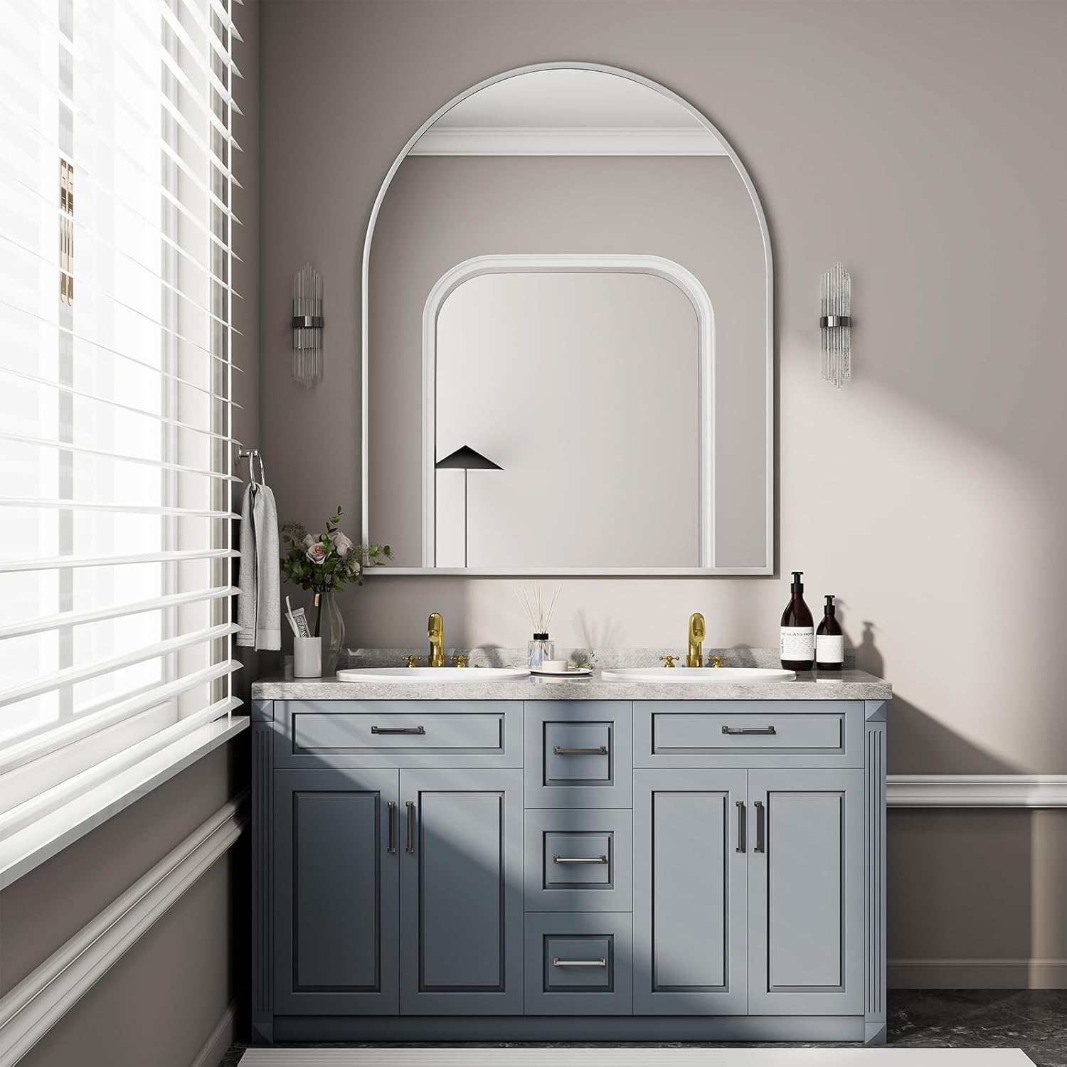 BEAUTYPEAK 36x48 Arch Bathroom Mirror for Elegant Spaces