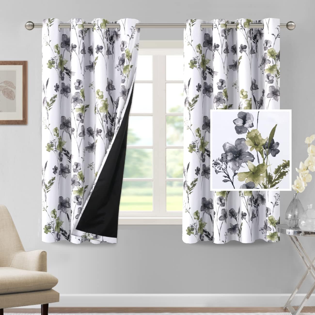 H.VERSAILTEX 100% Blackout Curtains for Bedroom with Floral Design