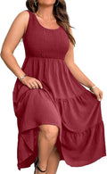Plus Size Summer Sleeveless Tank Dress - Flowy Smocked Midi RWJ