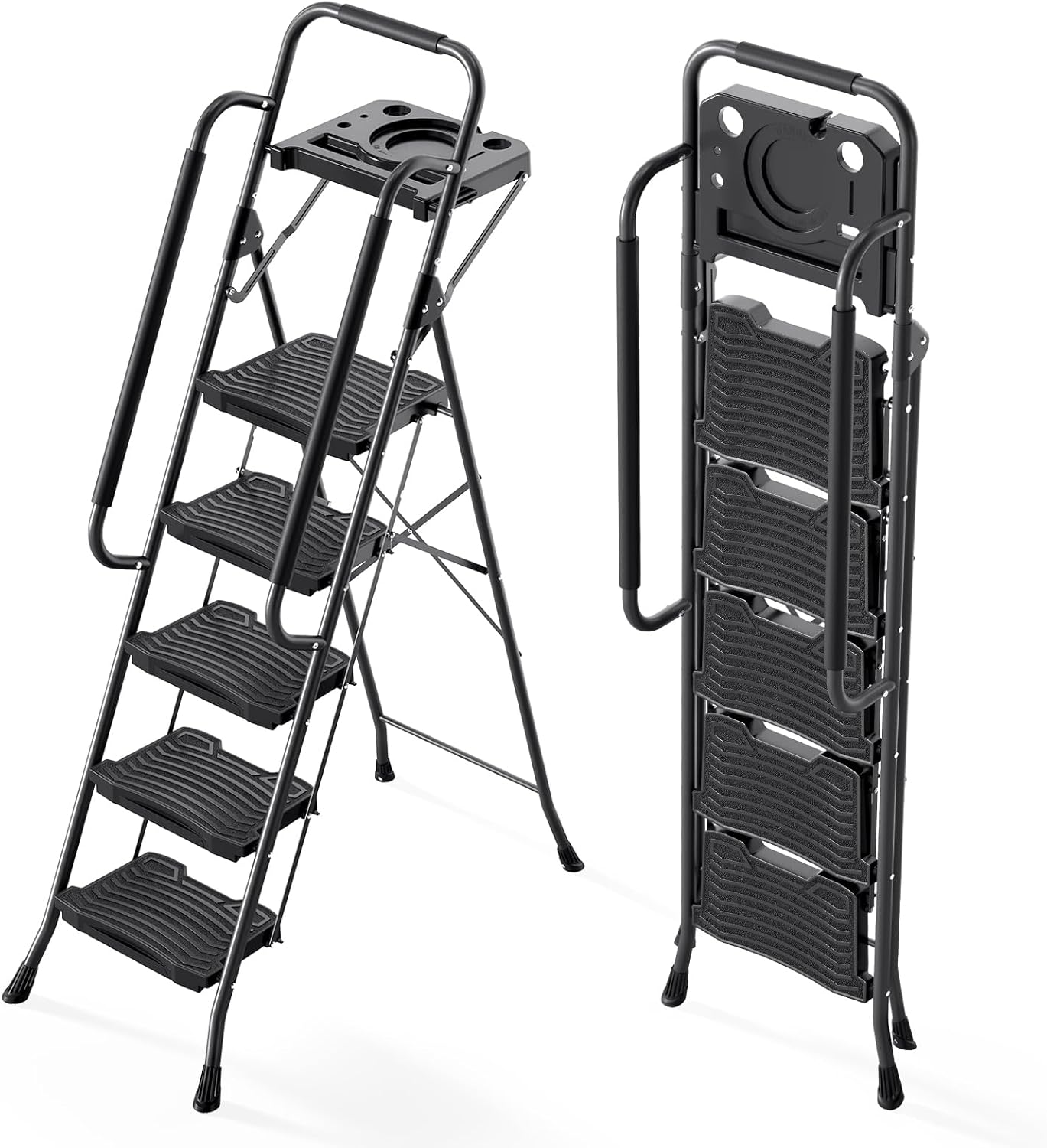 KINGRACK 5 Step Ladder with Tool Platform for Home and Office